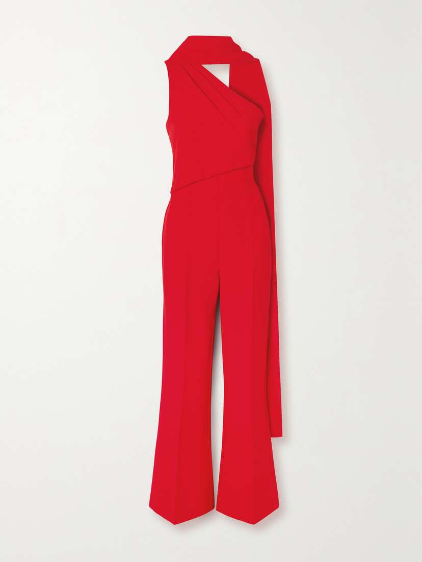 Roland Mouret Scarf-detailed Asymmetric Crepe Jumpsuit