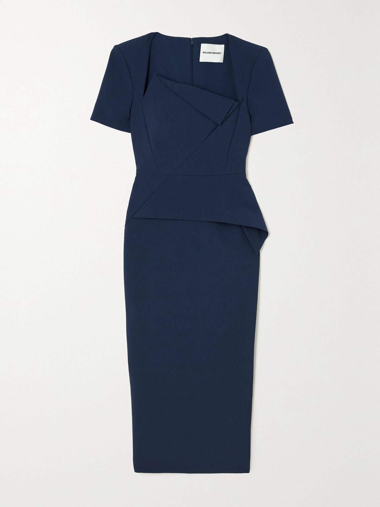 Roland Mouret Asymmetric Crepe Peplum Midi Dress In Blue