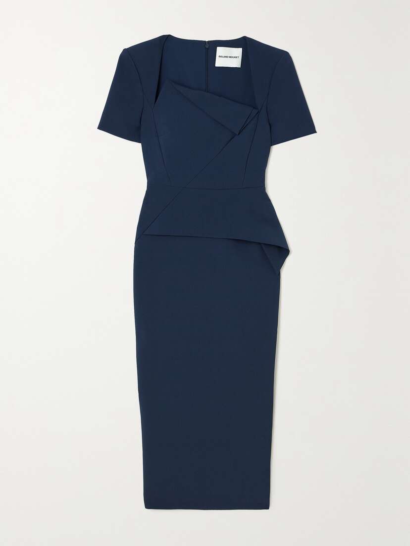 Roland Mouret Asymmetric Crepe Peplum Midi Dress