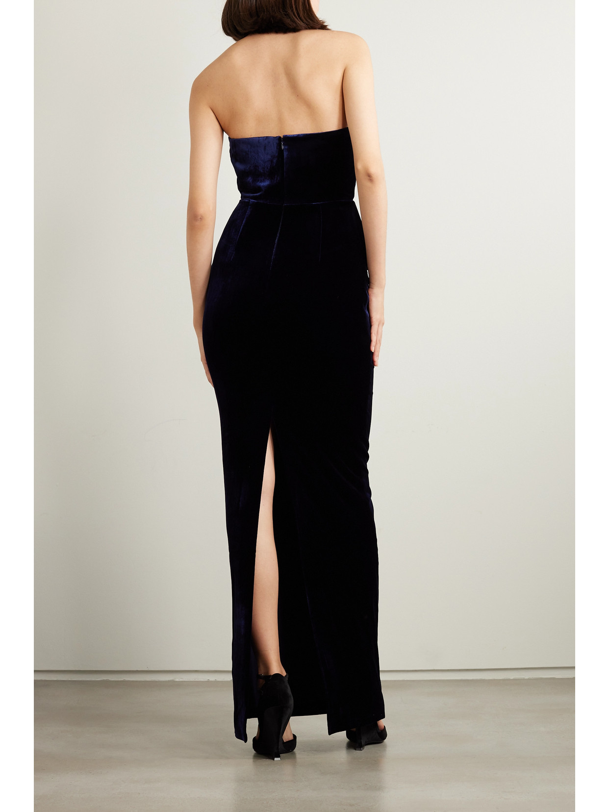 Roland Mouret Strapless Stretch-velvet Peplum Gown In Blue