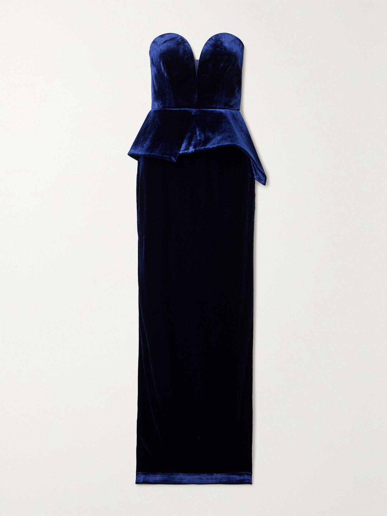 Roland Mouret Strapless Stretch-velvet Peplum Gown In Blue