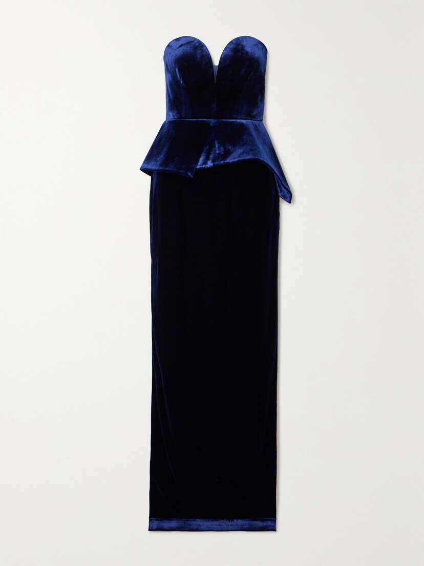 Roland Mouret Strapless Stretch-velvet Peplum Gown