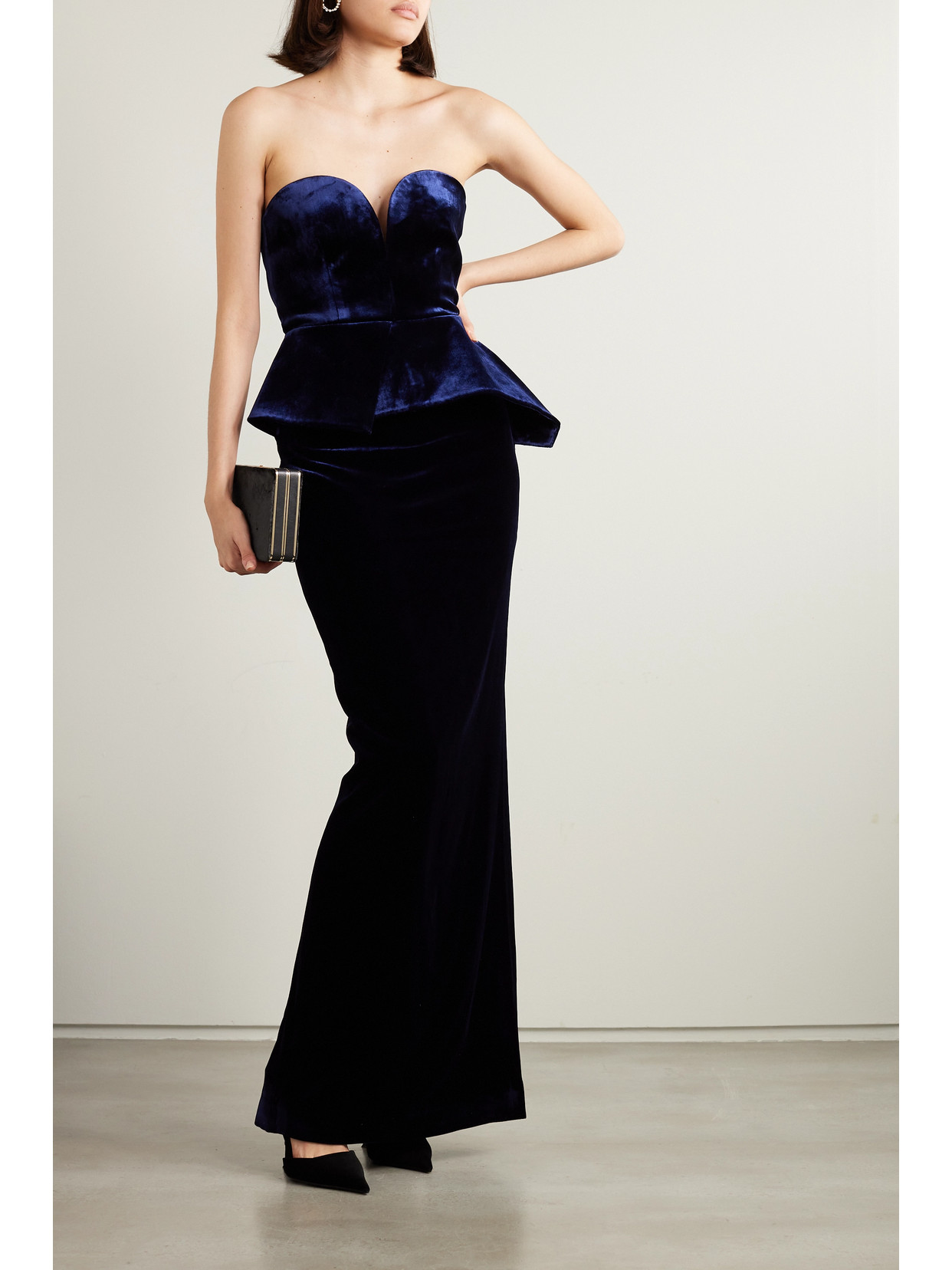 Roland Mouret Strapless Stretch-velvet Peplum Gown In Blue