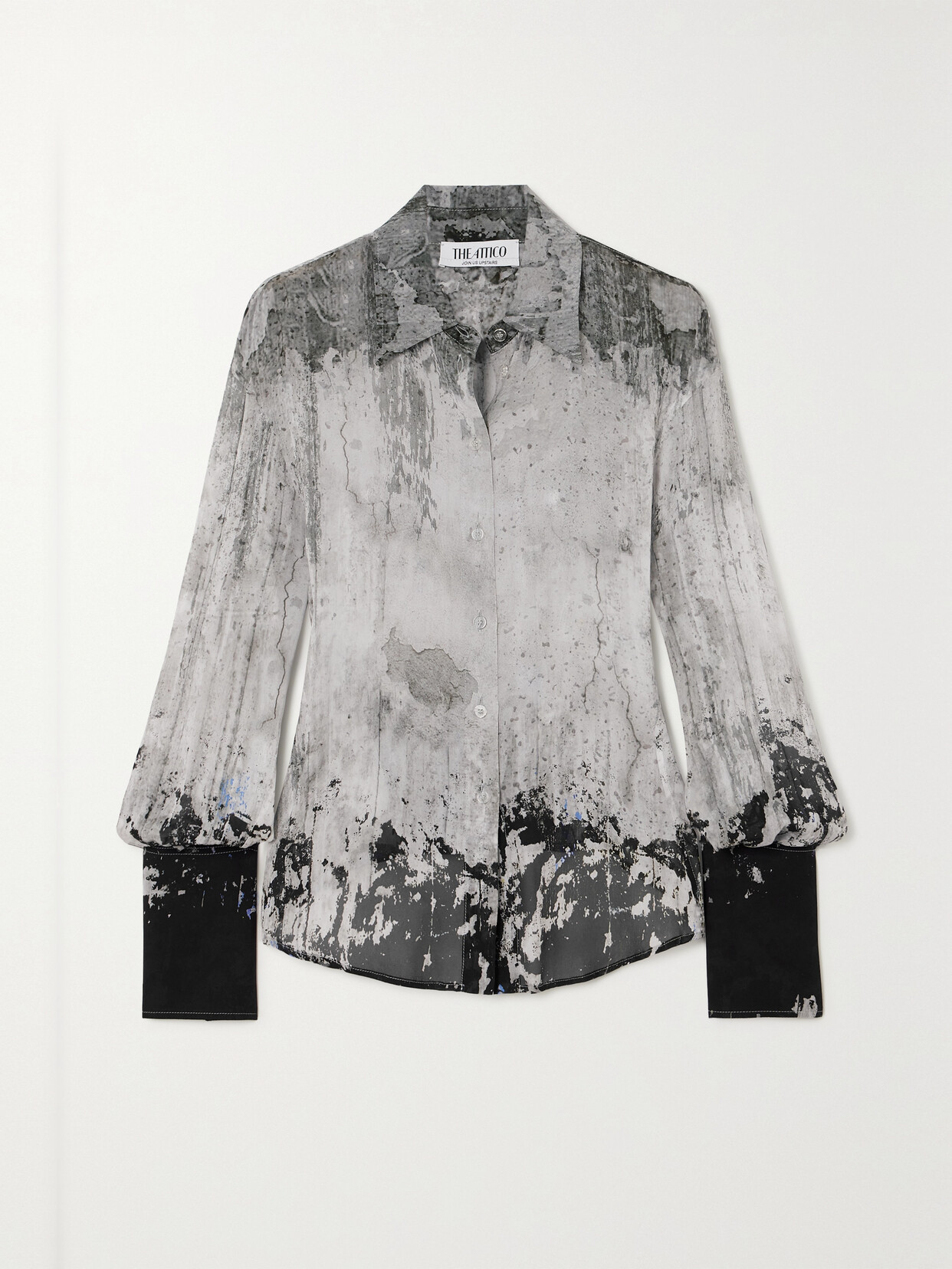 Shop Attico Lily Printed Georgette Shirt In Black