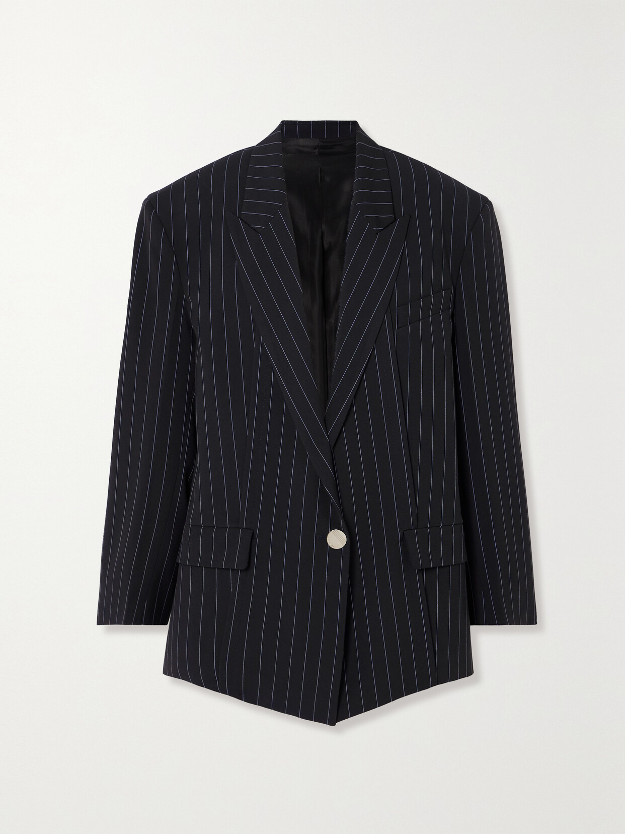 Shop Attico Glen Pinstriped Woven Blazer In Blue