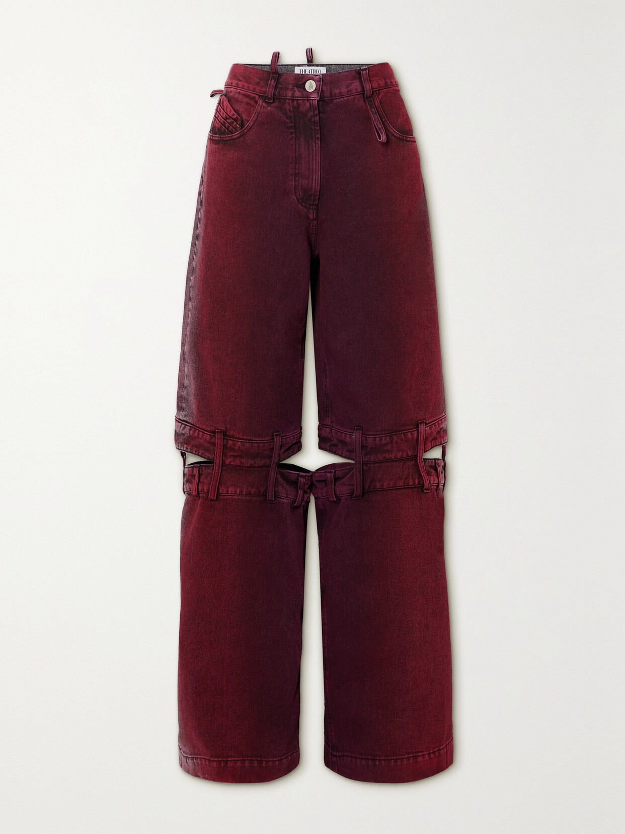 Attico Ashton Cutout Mid-rise Wide-leg Jeans In Red