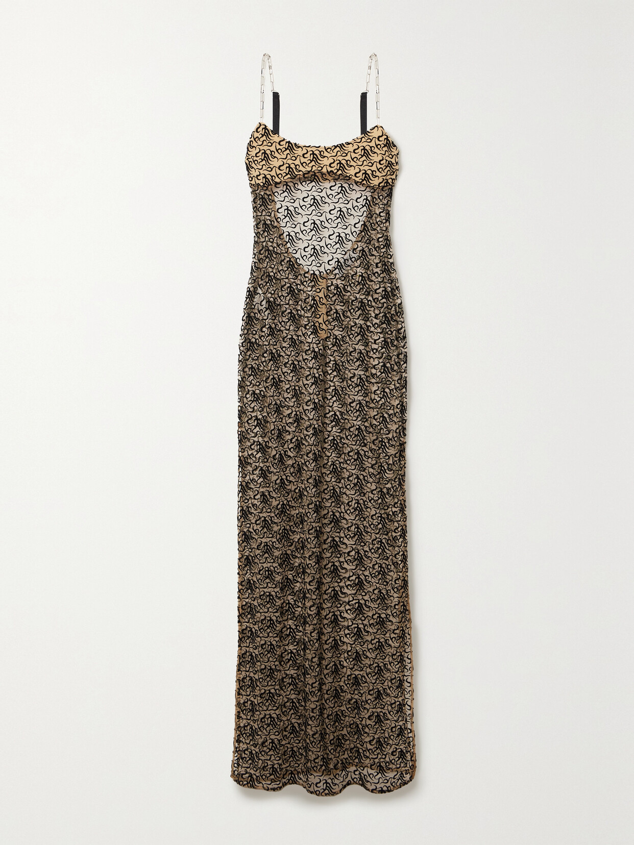 Shop Attico Chain-embellished Embroidered Tulle Maxi Dress In Black