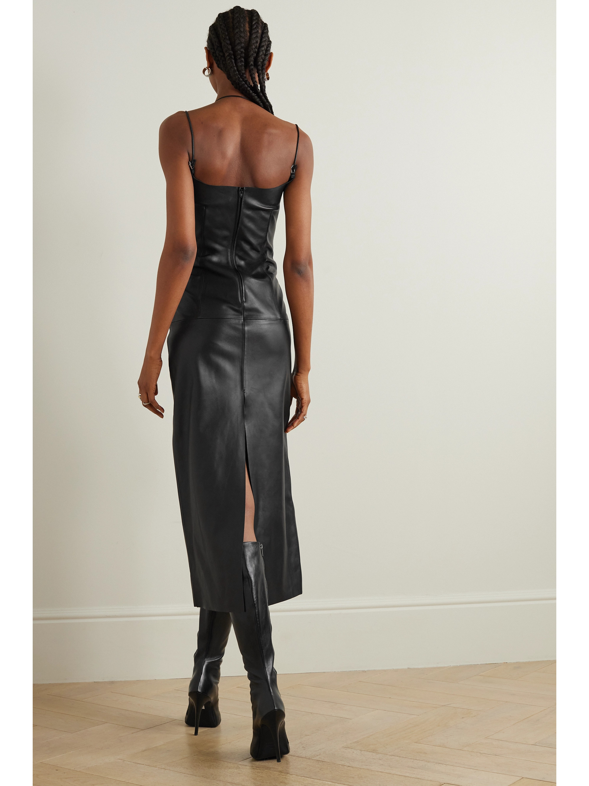 THE ATTICO Leather midi dress