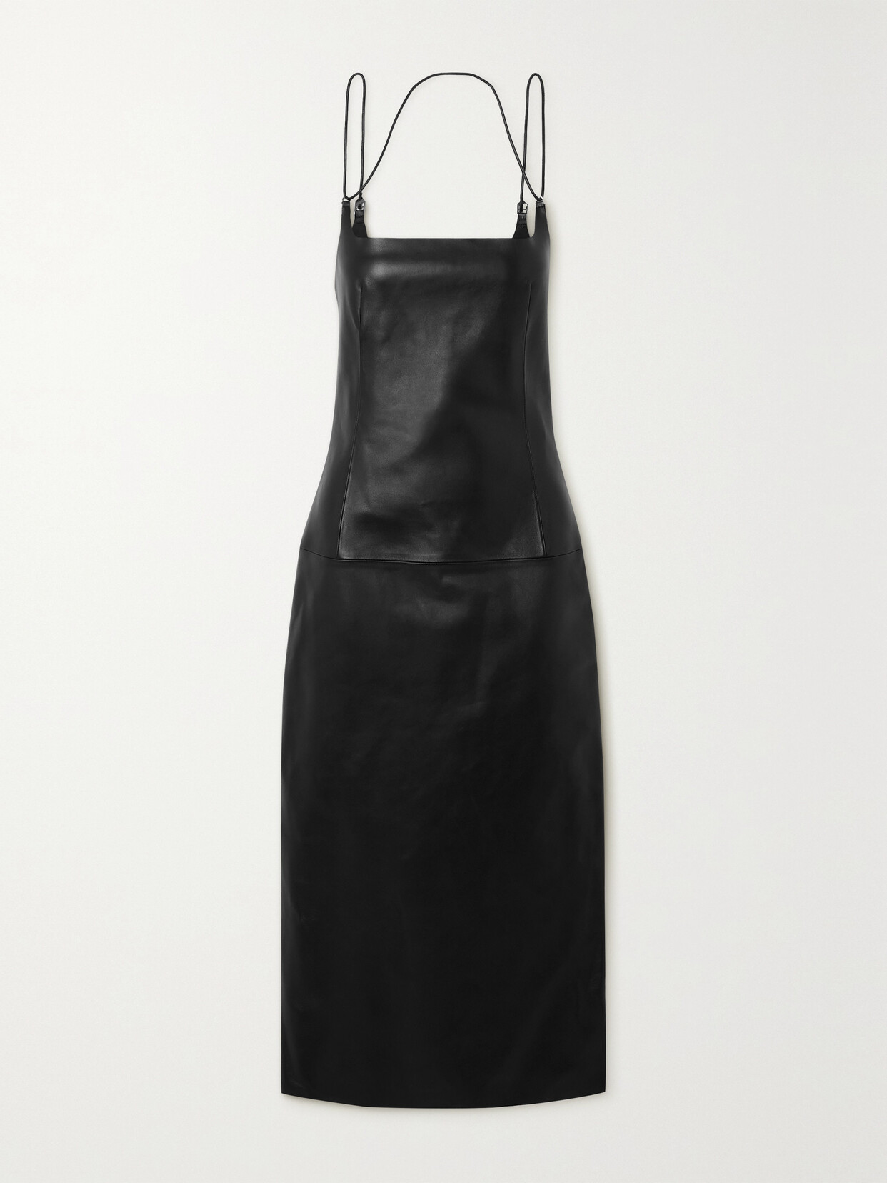 Shop Attico Leather Midi Dress In Black