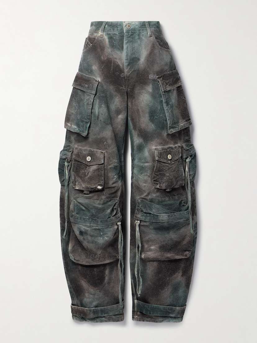 The Attico Fern Distressed Tie-dyed Cotton-canvas Straight-leg Cargo Pants
