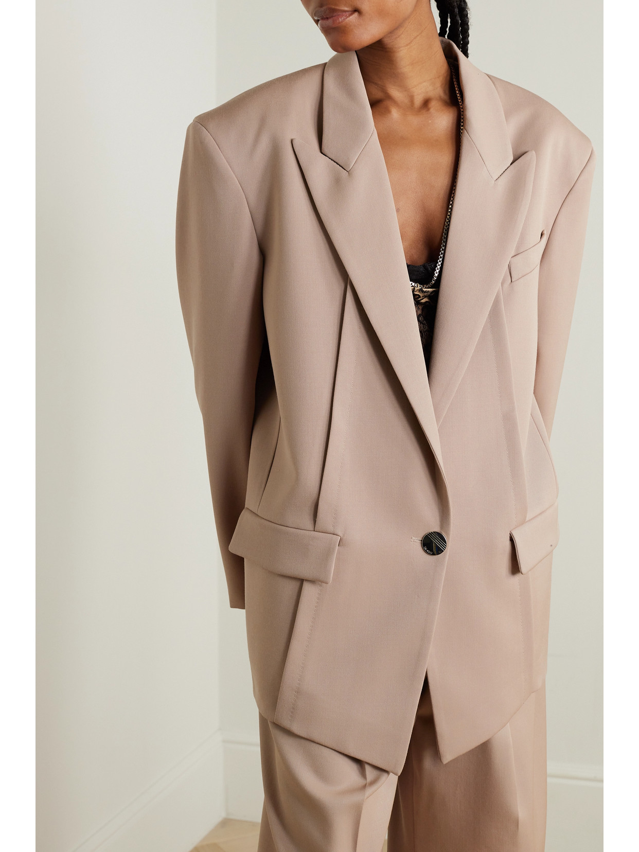 Shop Attico Glen Oversized Wool-twill Blazer In Neutrals