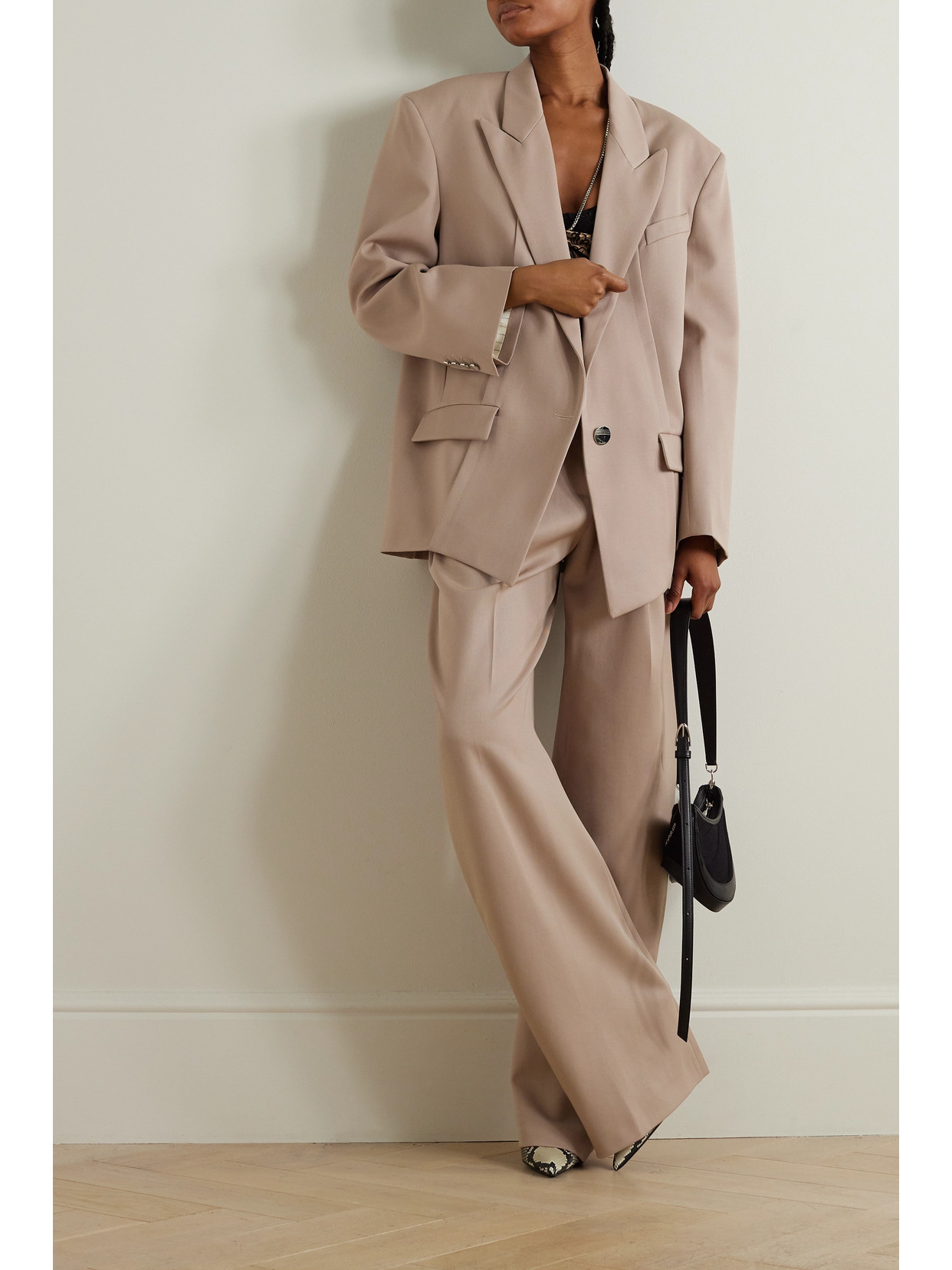 Shop Attico Glen Oversized Wool-twill Blazer In Neutrals