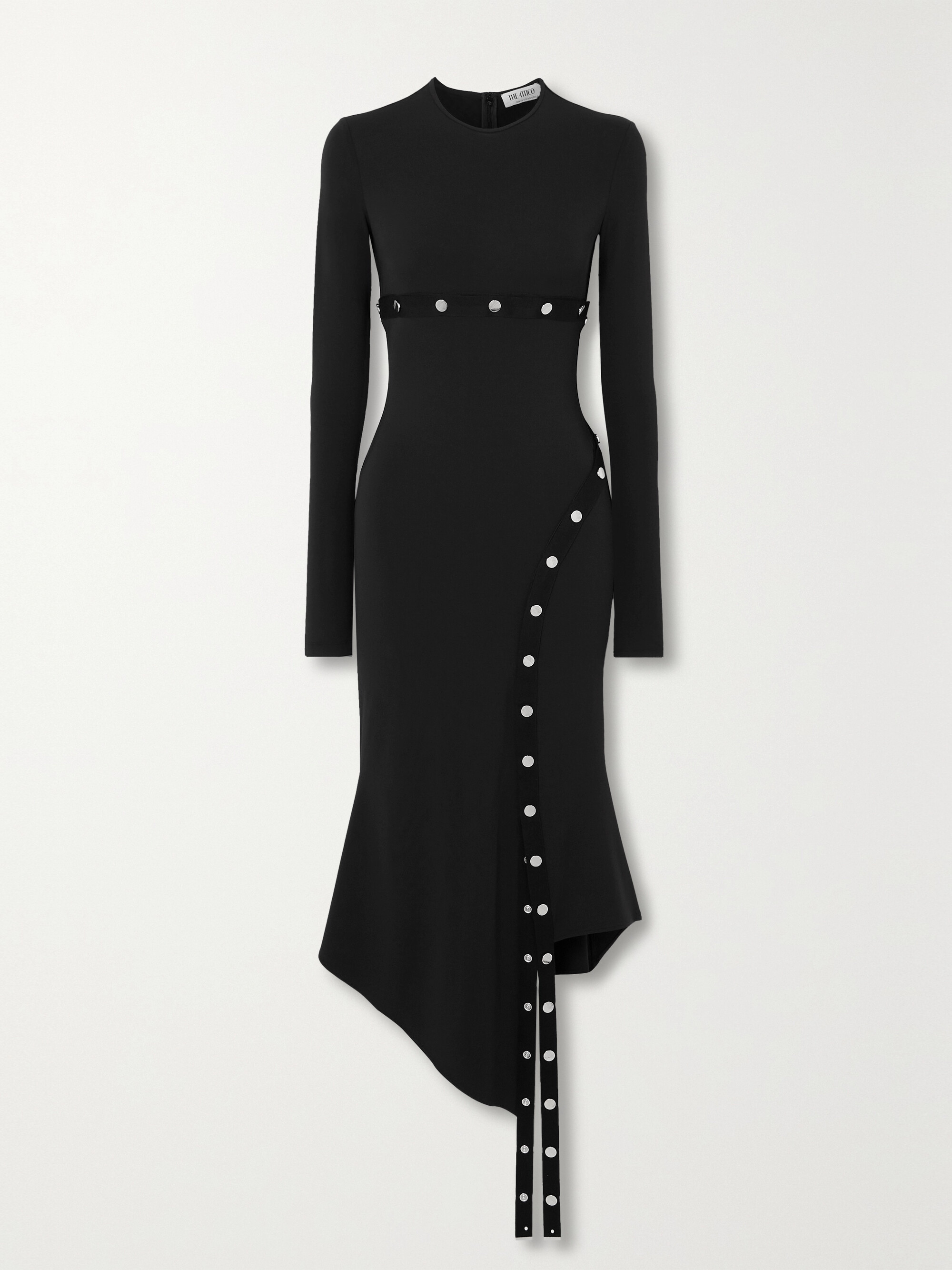 THE ATTICO Asymmetric embellished jersey midi dress