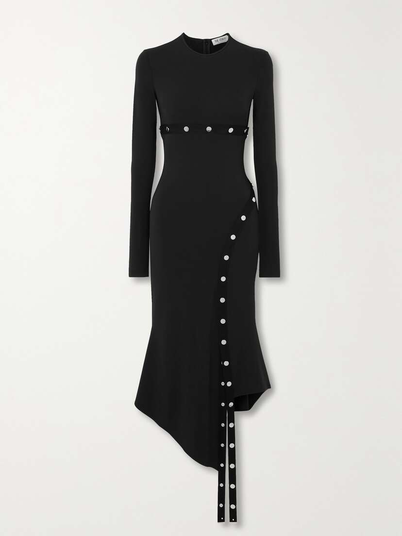 The Attico Asymmetric Embellished Jersey Midi Dress
