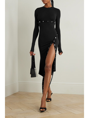 THE ATTICO Asymmetric embellished jersey midi dress