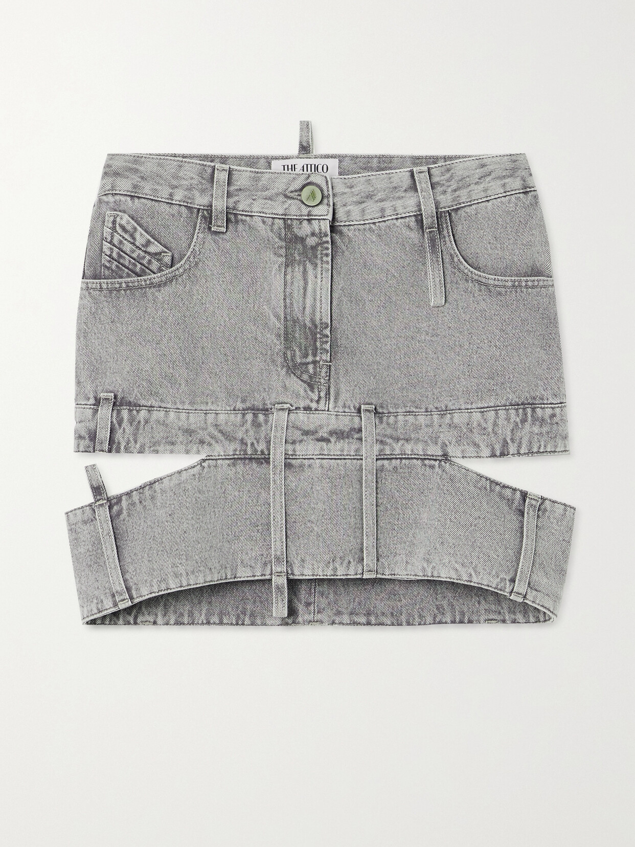 The Attico - Cutout Denim Mini Skirt - Gray