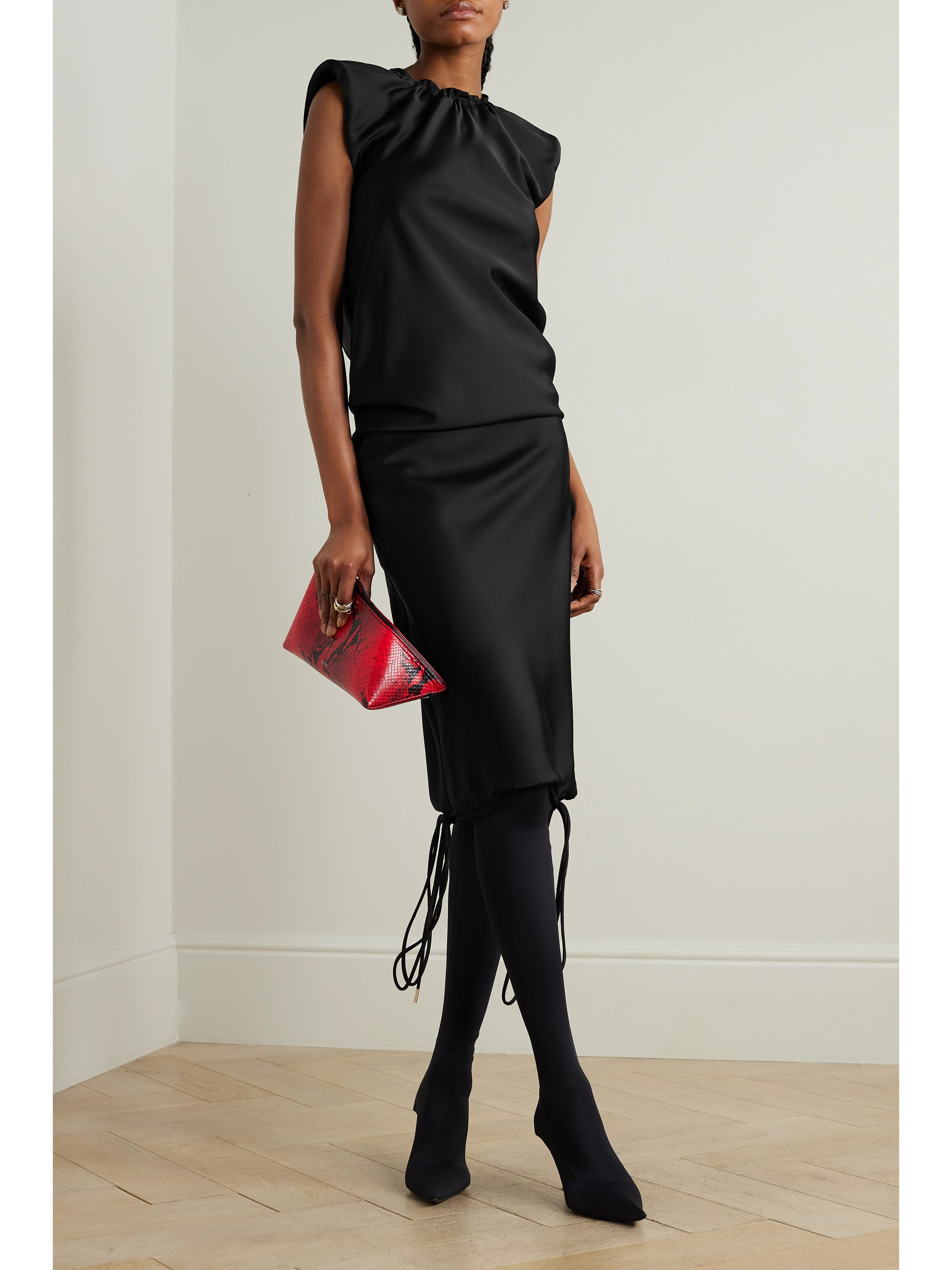 THE ATTICO Gathered jersey midi dress