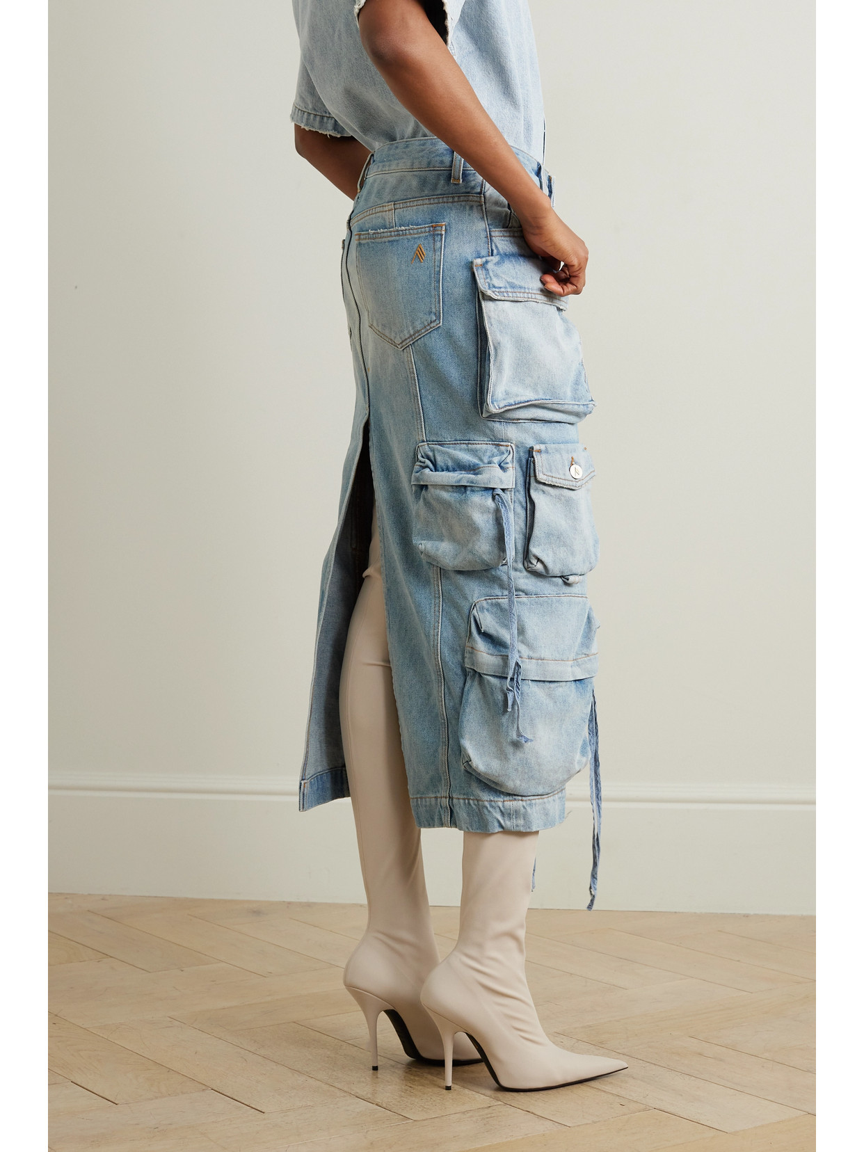 Shop Attico Denim Midi Skirt In Blue