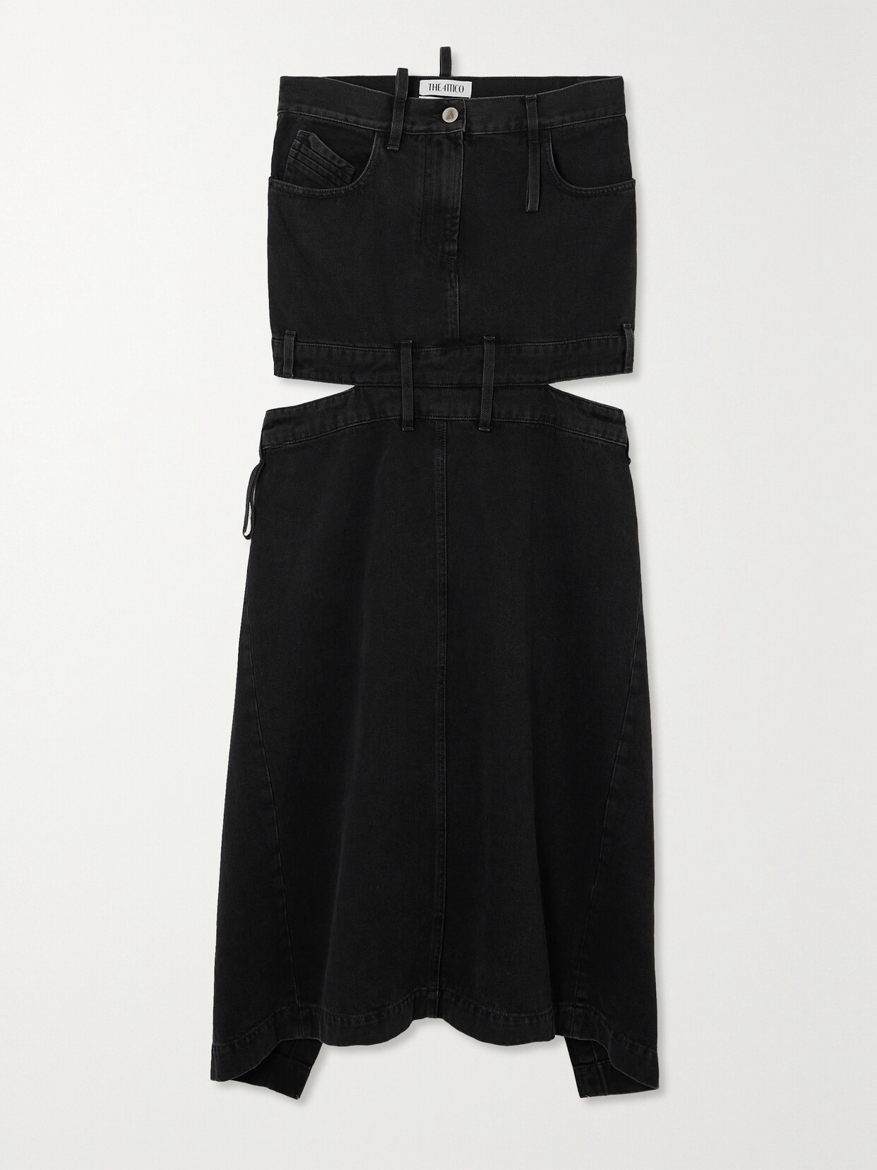 The Attico Cutout Denim Maxi Skirt - Black