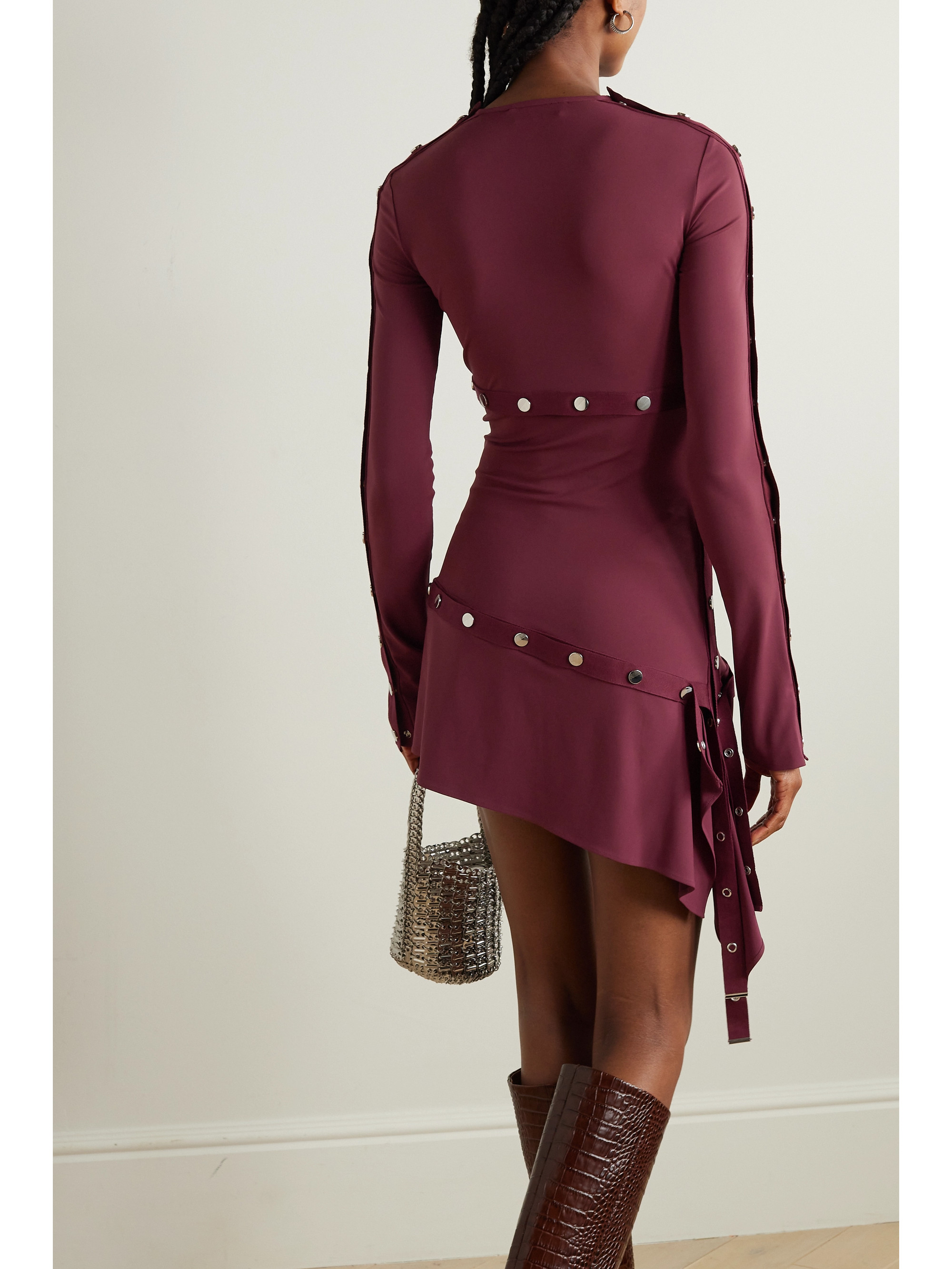 THE ATTICO Asymmetric grosgrain-trimmed jersey mini dress