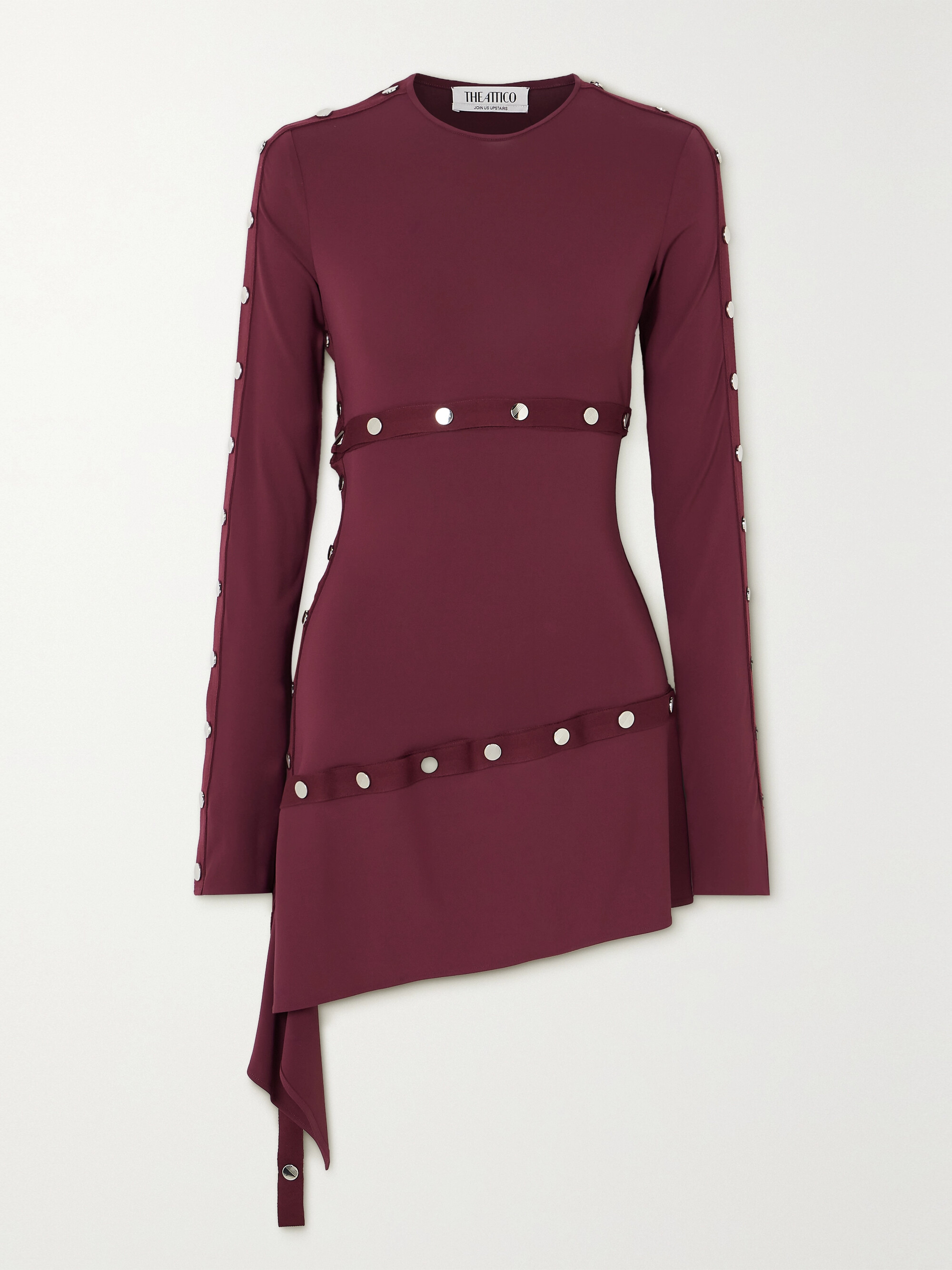 THE ATTICO Asymmetric grosgrain-trimmed jersey mini dress