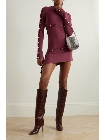 THE ATTICO Asymmetric grosgrain-trimmed jersey mini dress