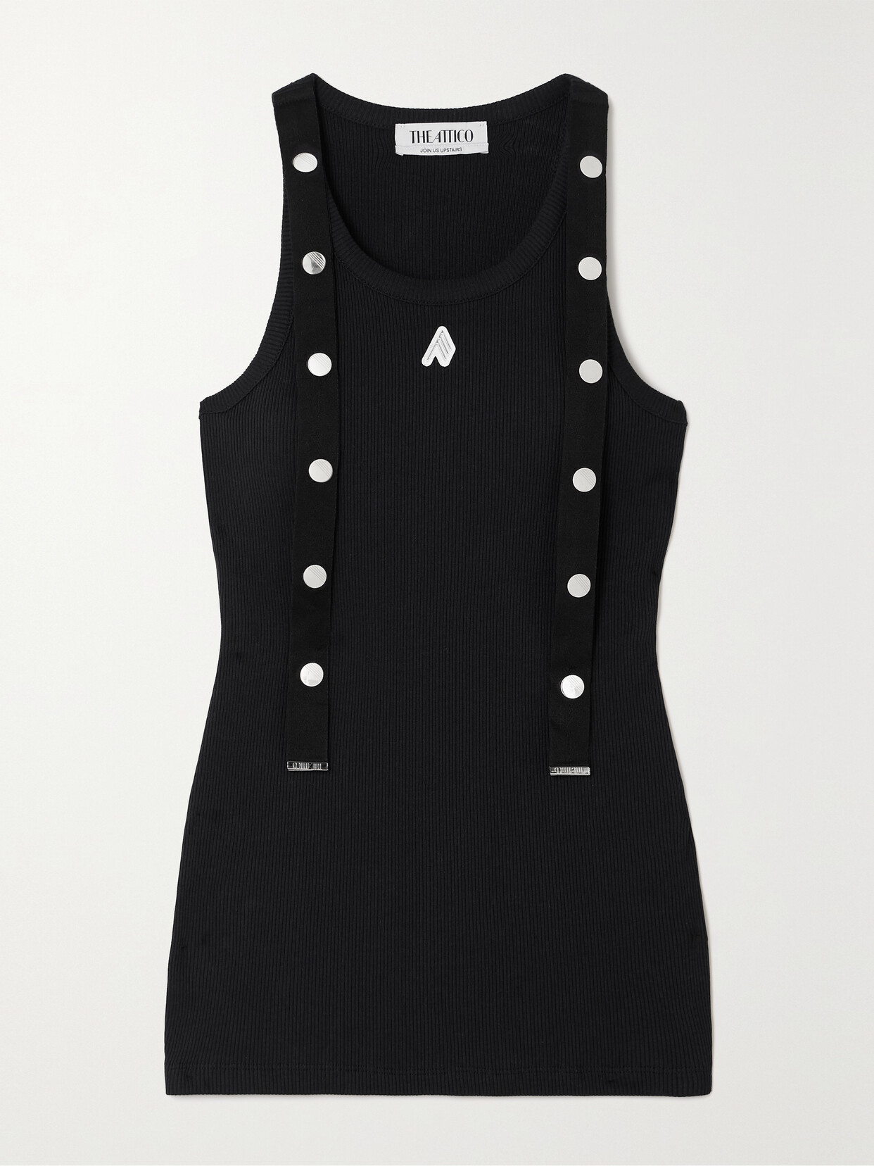 Shop Attico Embellished Appliquéd Ribbed Cotton-jersey Tank In Black