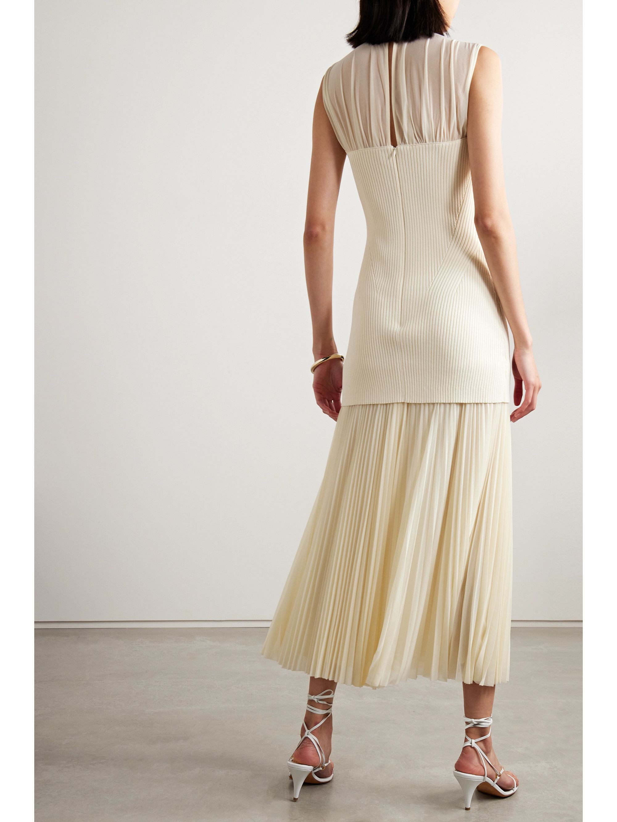 Proenza Schouler Niki layered pleated jersey and ribbed-knit midi dress thumbnail