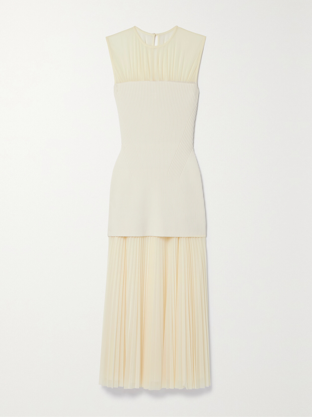 Shop Proenza Schouler Niki Layered Pleated Jersey And Ribbed-knit Midi Dress In Cream