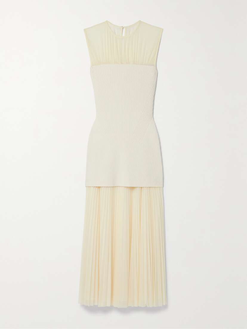 Proenza Schouler Niki Layered Pleated Jersey And Ribbed-knit Midi Dress