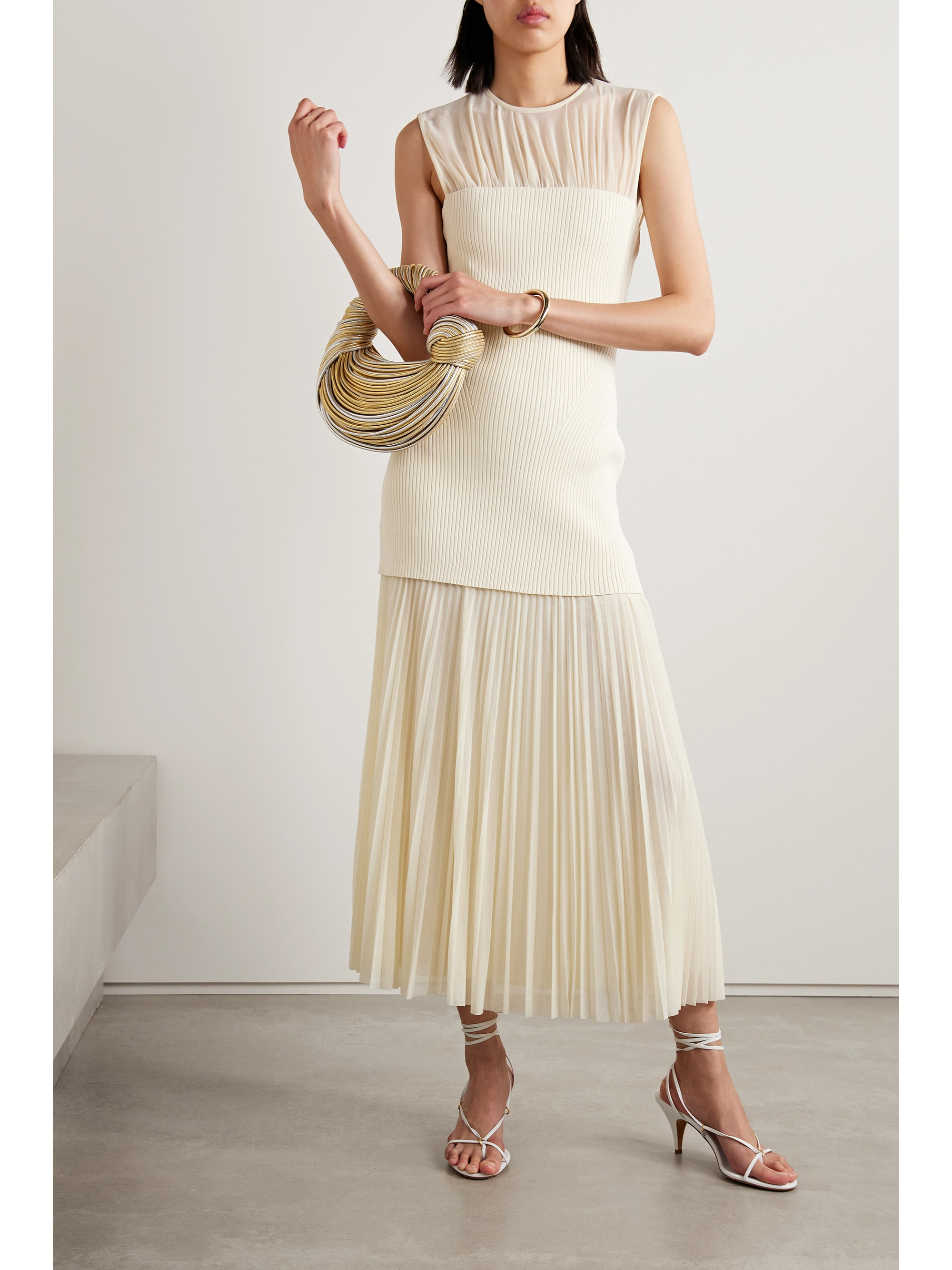 Proenza Schouler Niki layered pleated jersey and ribbed-knit midi dress