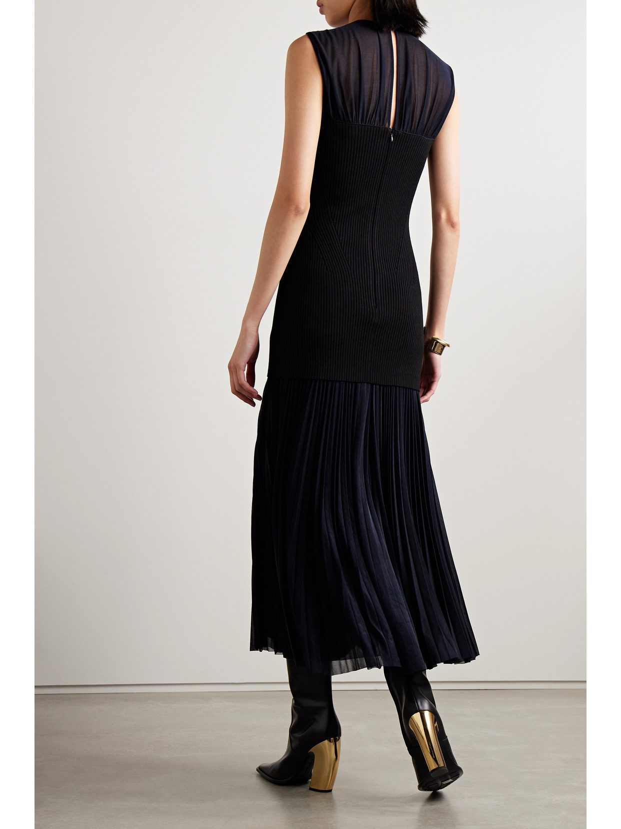 PROENZA SCHOULER NIKI LAYERED PLEATED JERSEY AND RIBBED-KNIT MIDI DRESS
