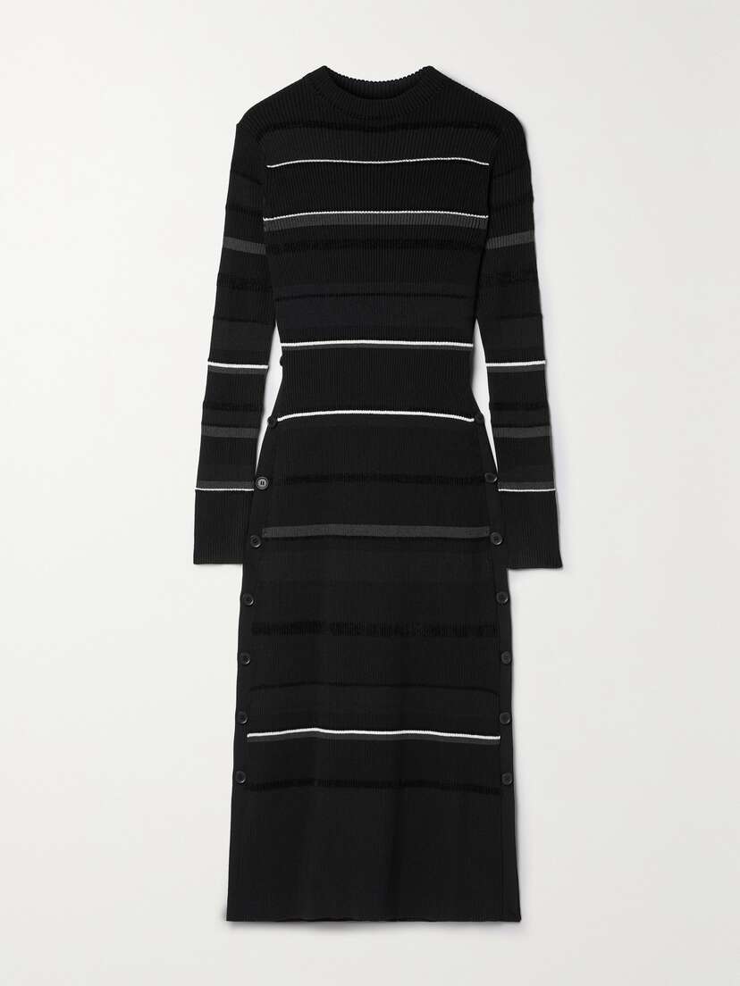 Proenza Schouler Button-detailed Striped Ribbed-knit Midi Dress - x large