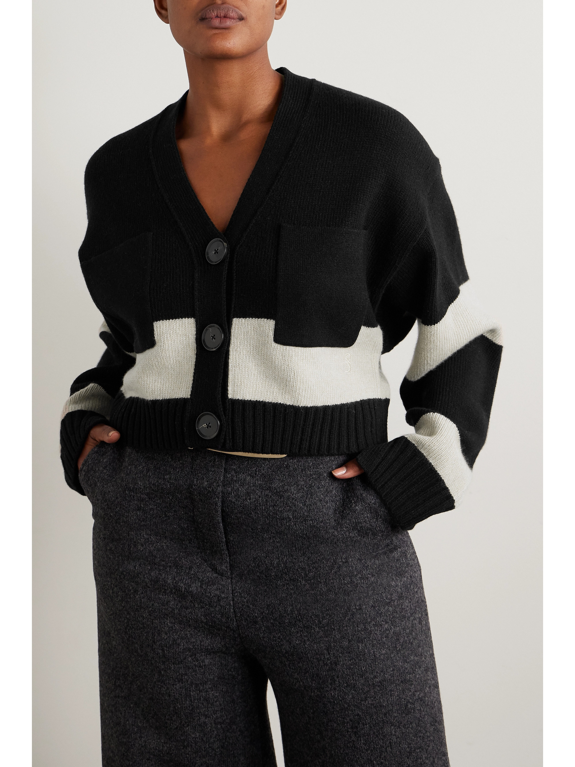 Proenza Schouler Eco cropped striped wool and cashmere-blend cardigan