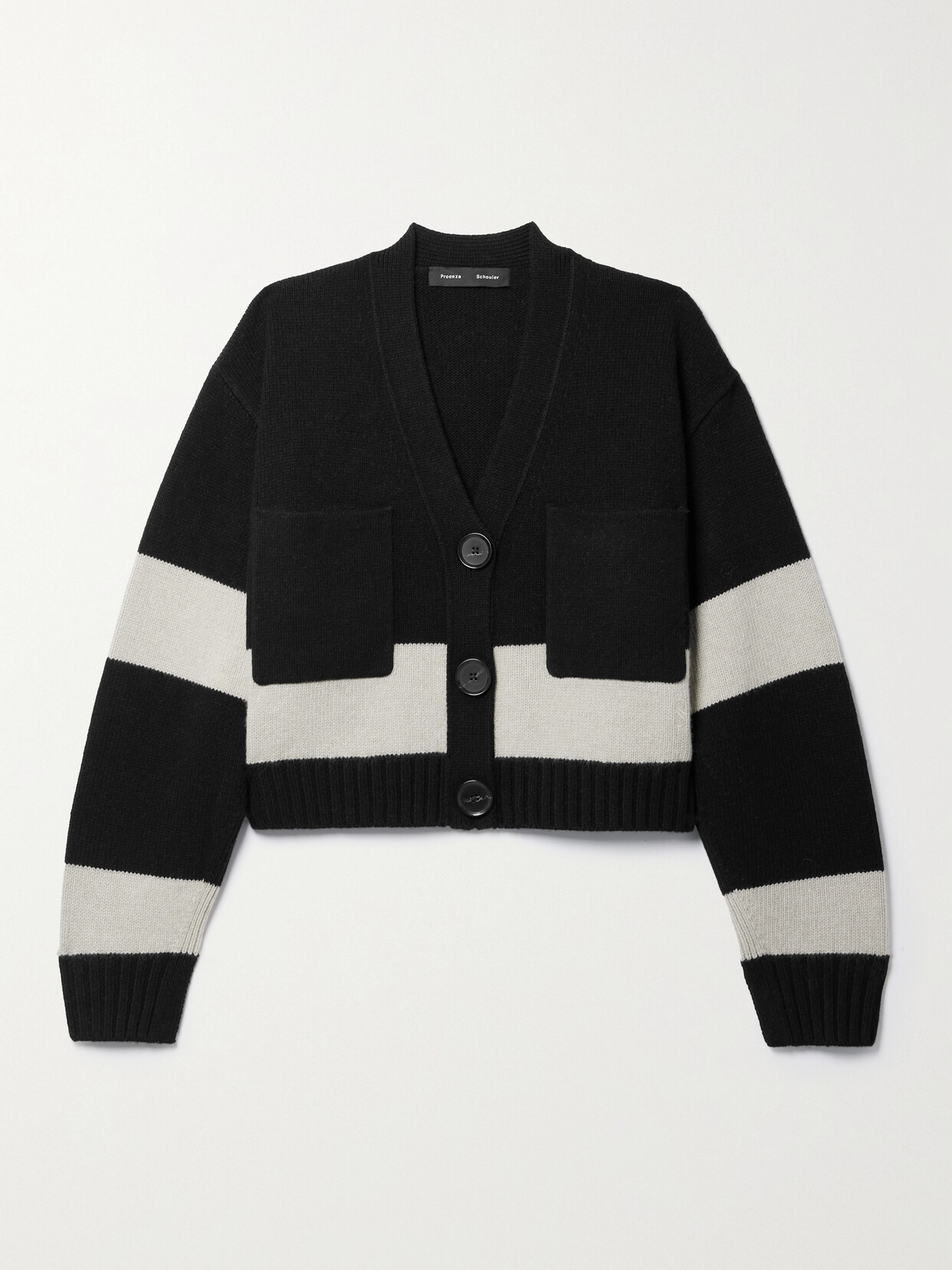 Proenza Schouler Sofia Striped Cashmere-wool Crop Cardigan In Black