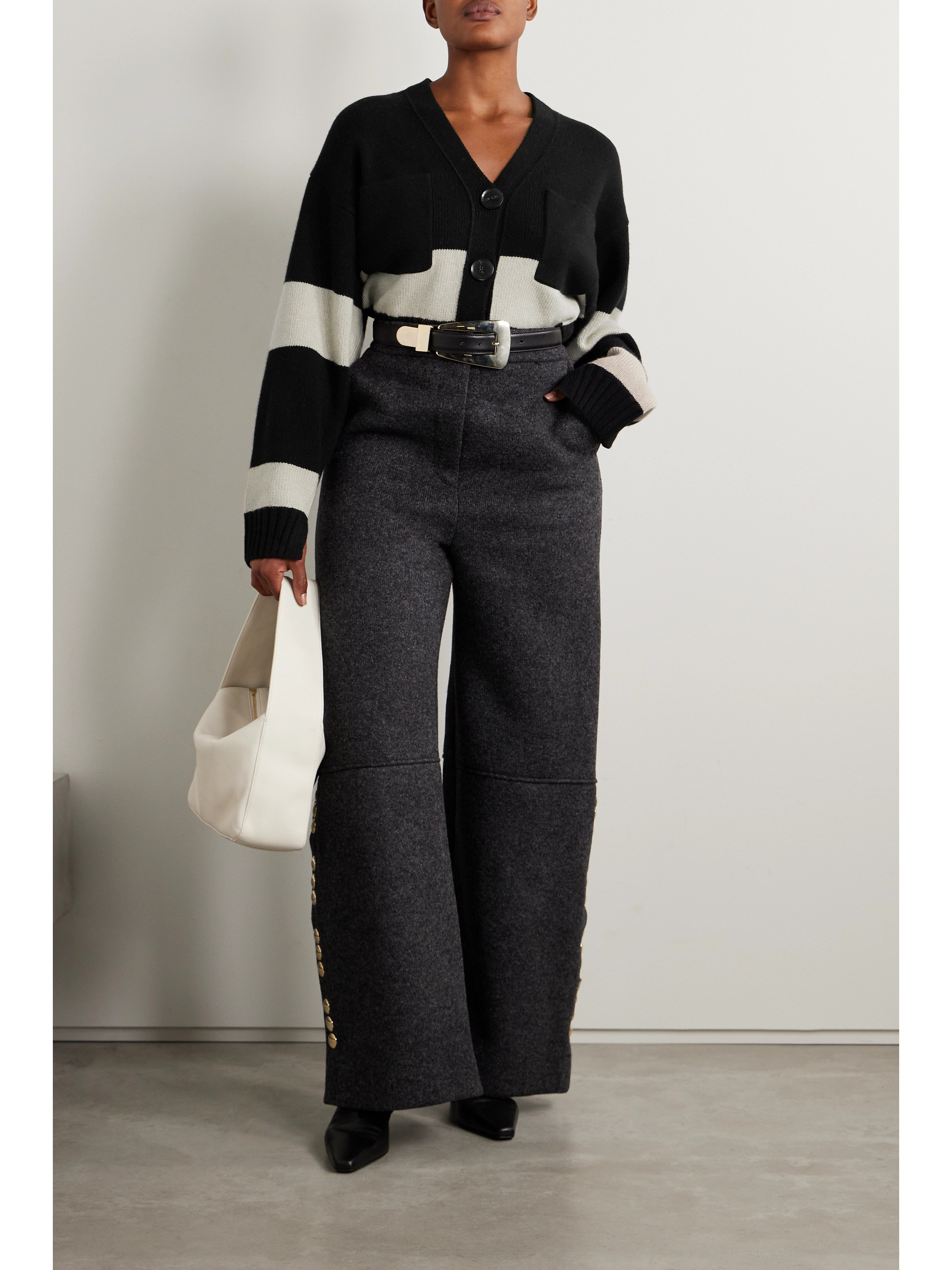 Proenza Schouler Eco cropped striped wool and cashmere-blend cardigan