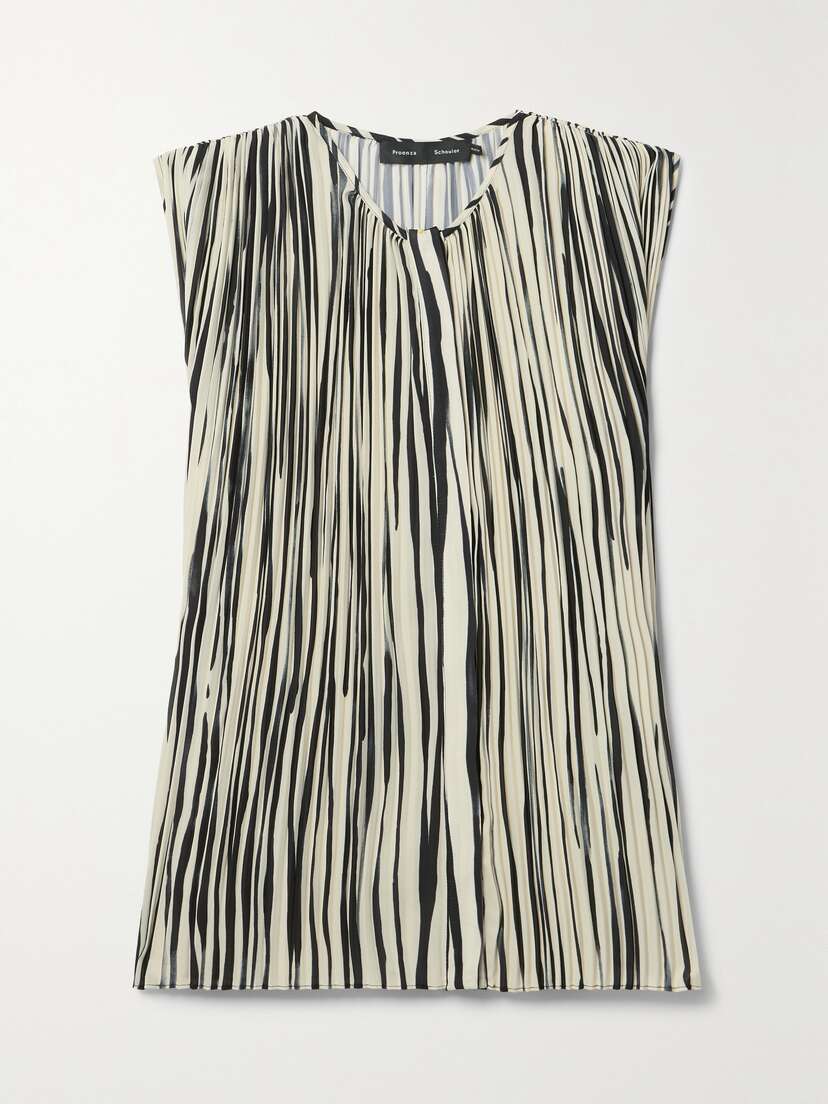 Proenza Schouler Flou Pleated Striped Crepe Blouse