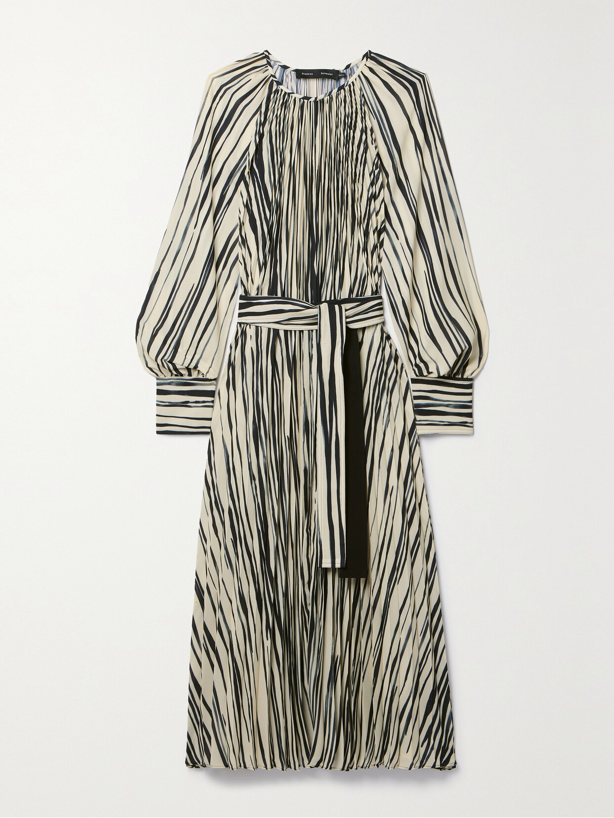 Proenza Schouler - Flou Belted Pleated Striped Crepe Midi Dress - Multi