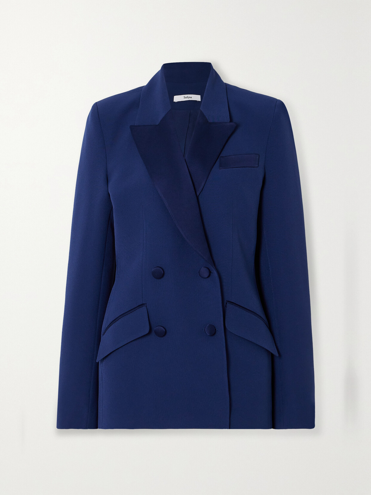 Safiyaa Wynnie Double-breasted Satin-trimmed Stretch-crepe Blazer In Blue