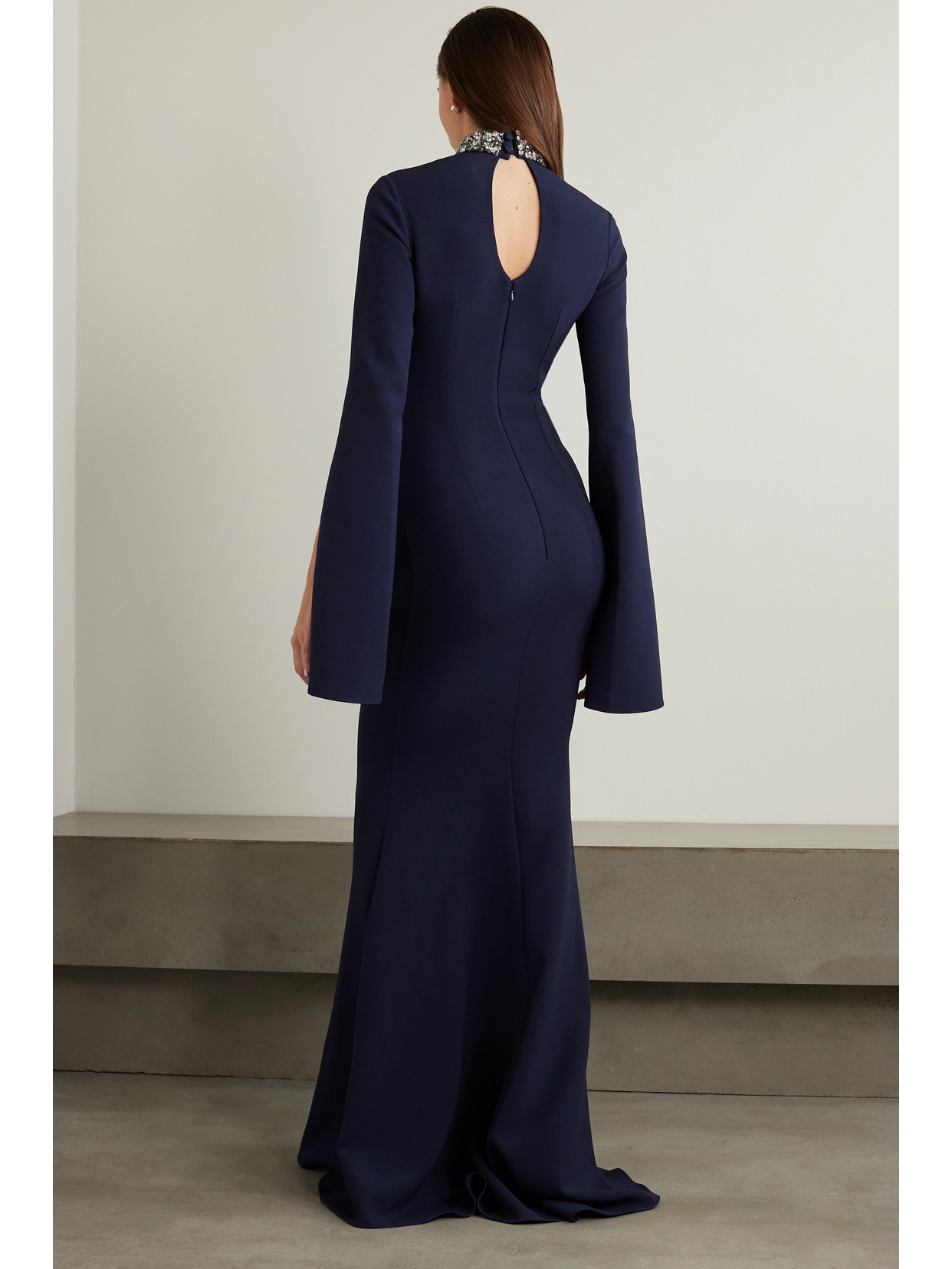 Shop Safiyaa Anouk Cutout Crystal-embellished Stretch-crepe Gown In Blue