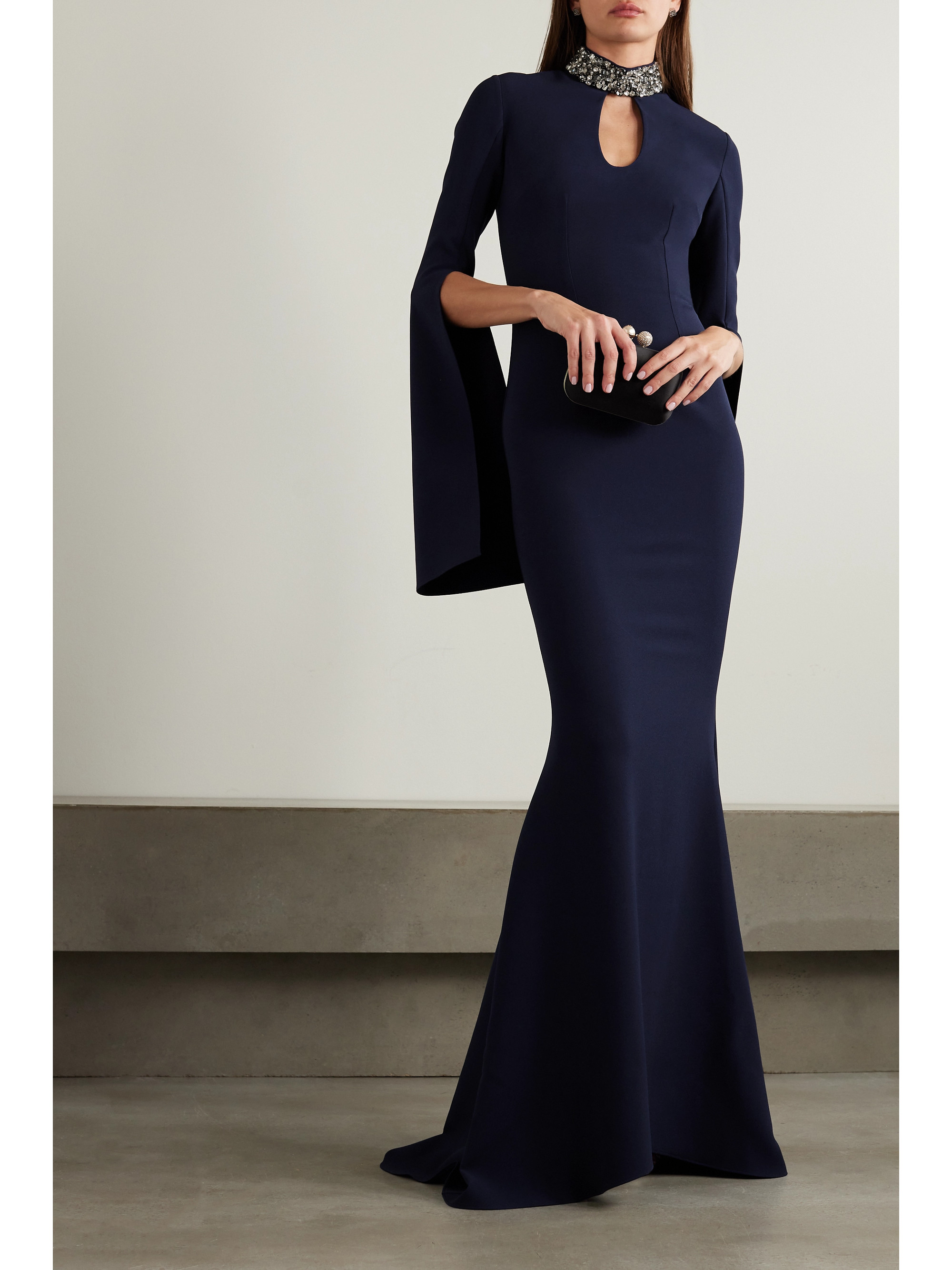 Safiyaa Anouk cutout crystal-embellished stretch-crepe gown