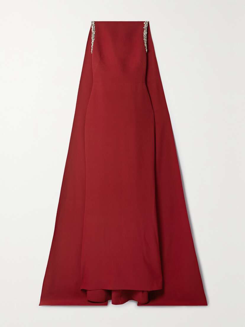 Safiyaa Ginevra Cape-effect Embellished Stretch-crepe Gown