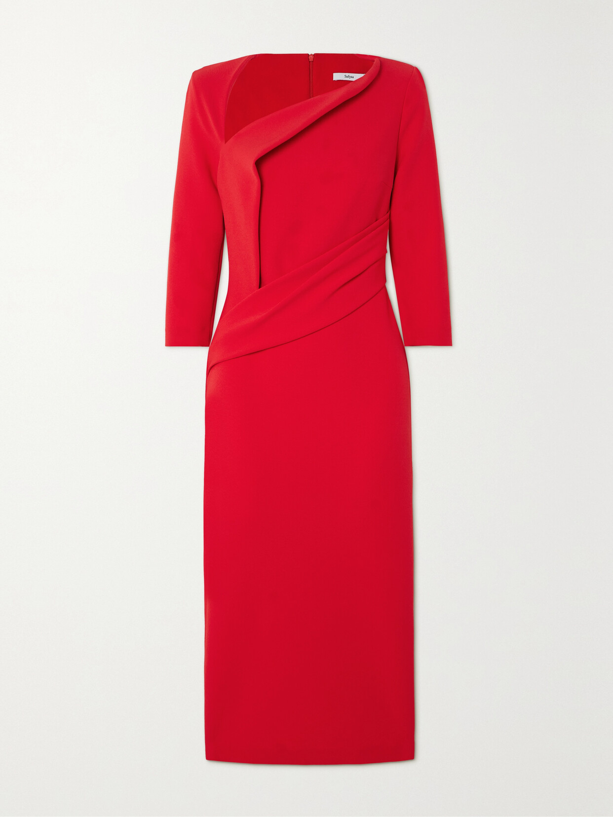 Shop Safiyaa Duan Draped Stretch-crepe Midi Dress In Red