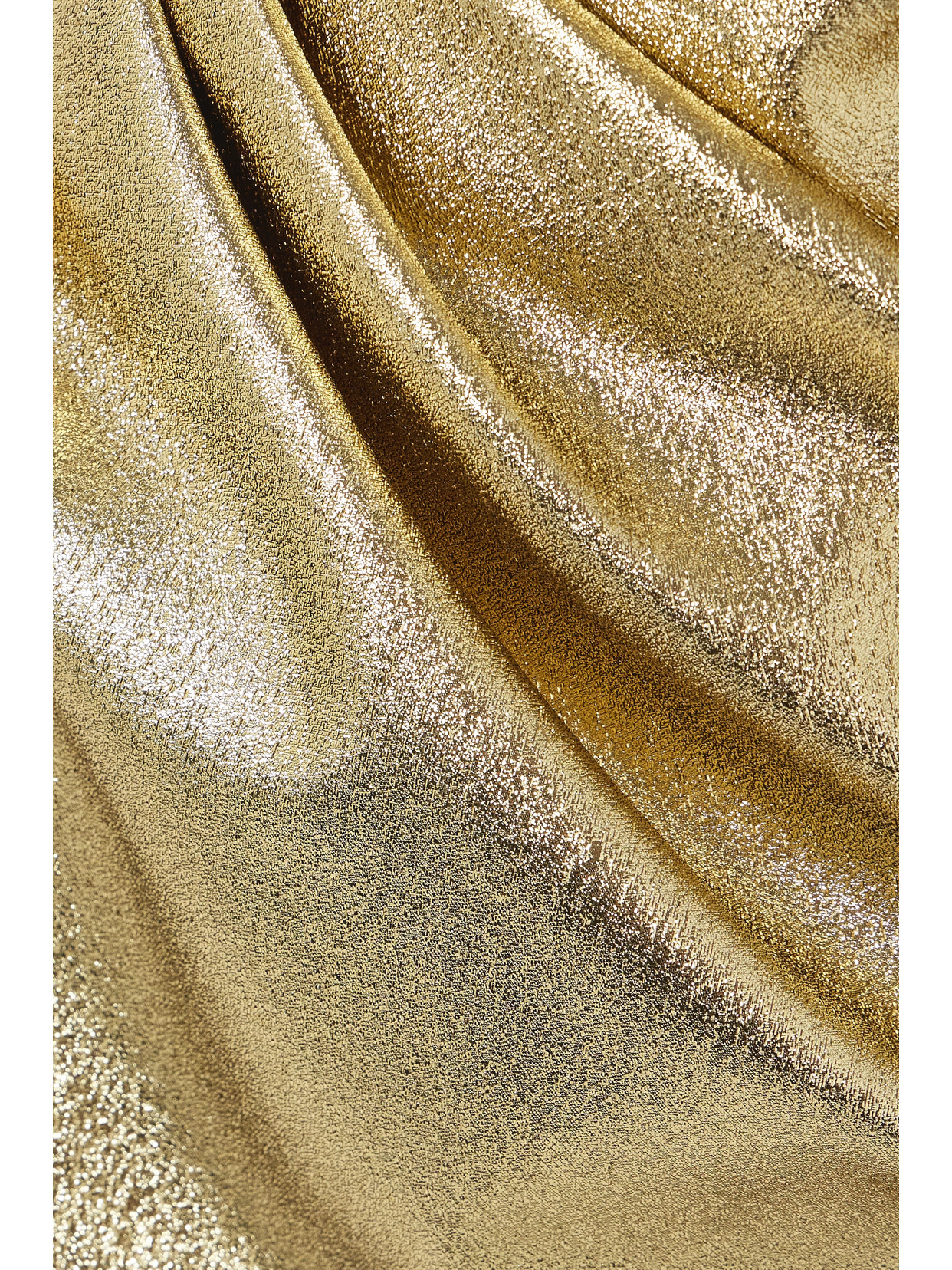 Shop Safiyaa Daxton Strapless Gathered Metallic Lamé Midi Dress In Gold