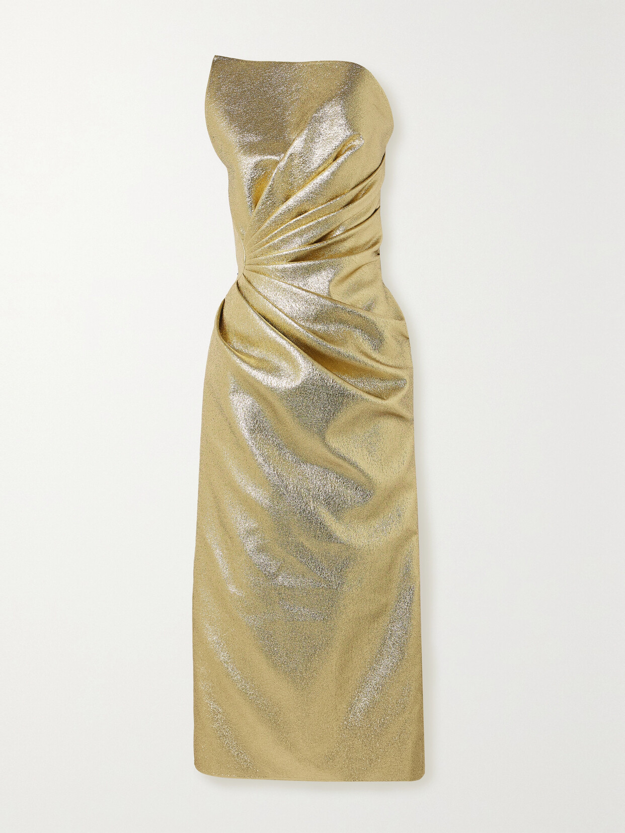 Safiyaa Daxton Strapless Gathered Metallic Lamé Midi Dress In Gold