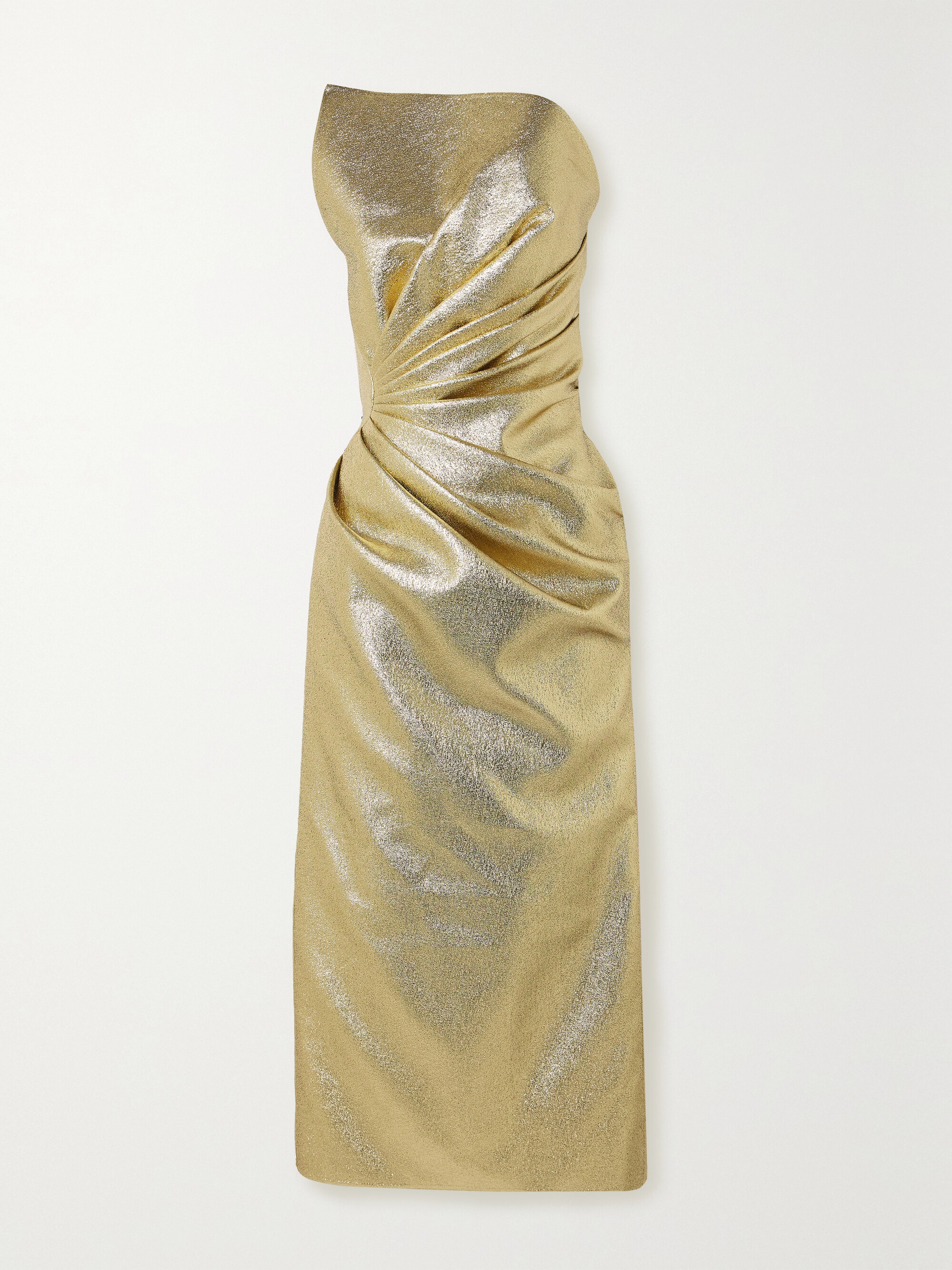Safiyaa Daxton strapless gathered metallic lamé midi dress thumbnail