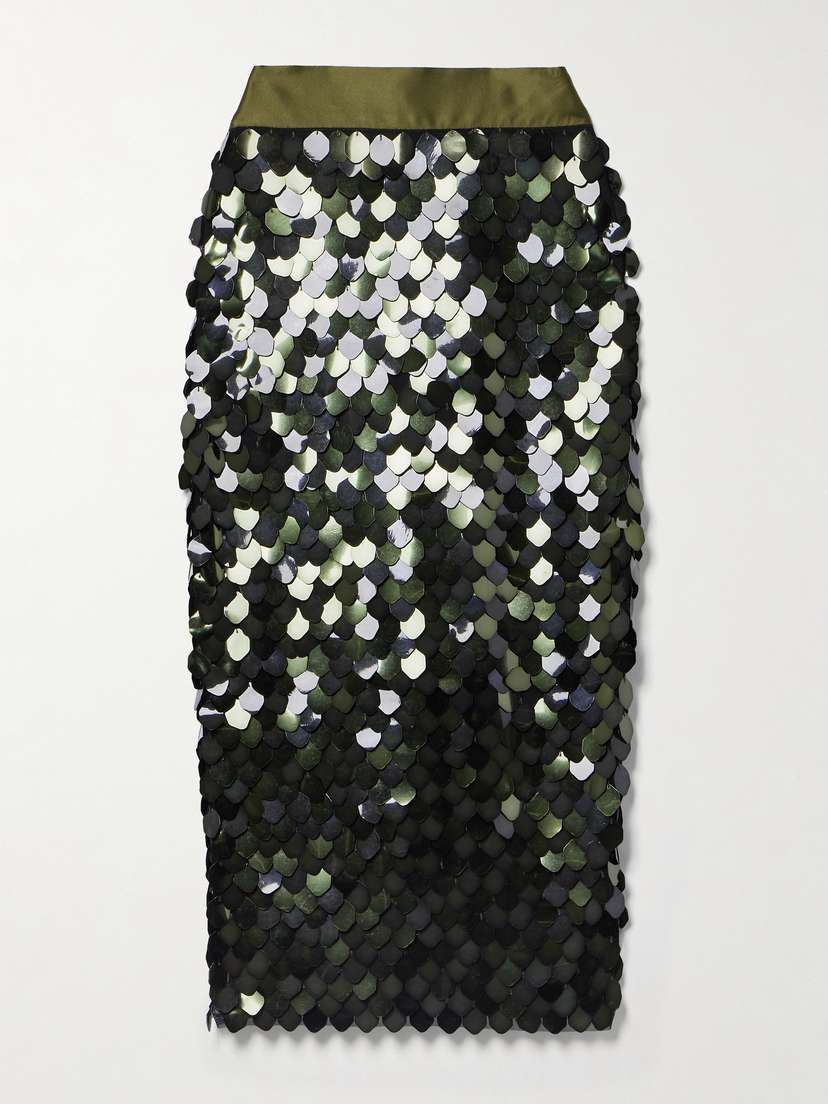 Sergio Hudson Silk Satin-trimmed Paillette-embellished Tulle Midi Skirt