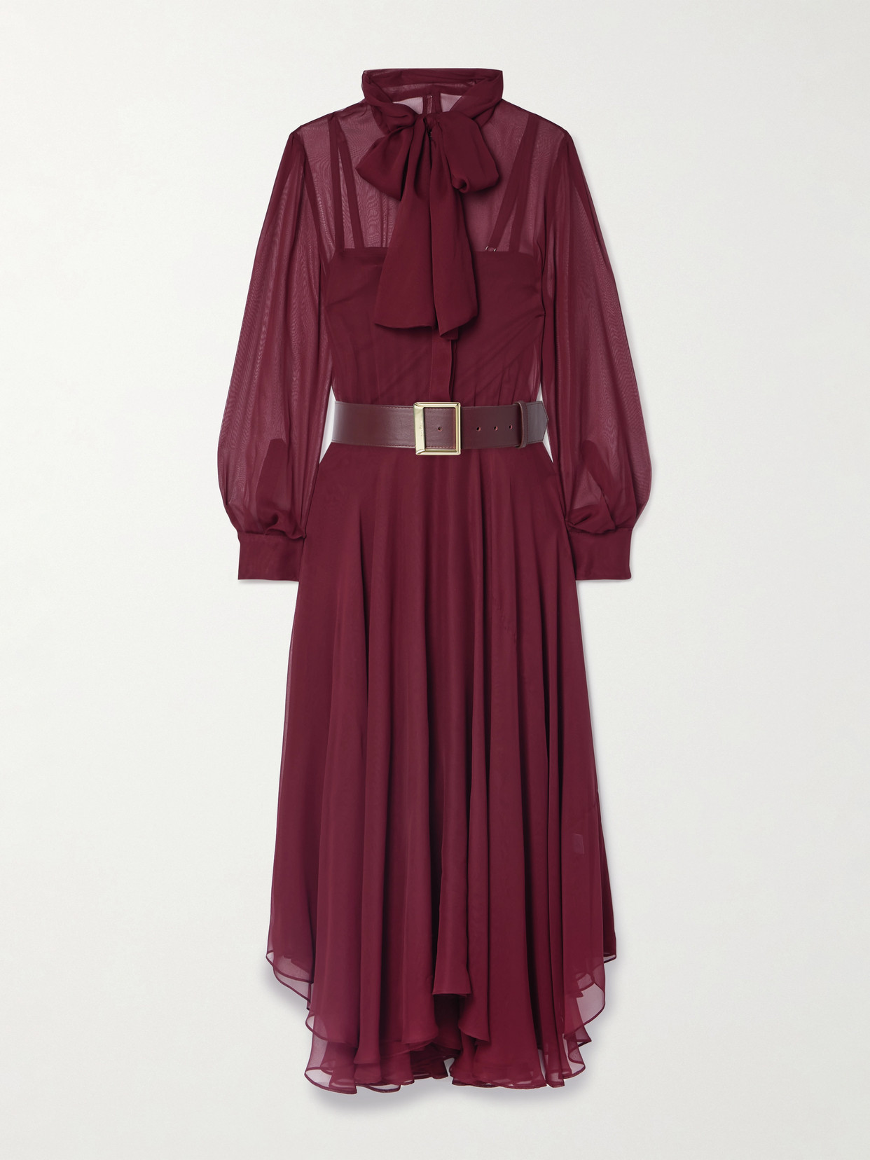 Sergio Hudson - Pussy-bow Belted Chiffon Midi Dress - Burgundy