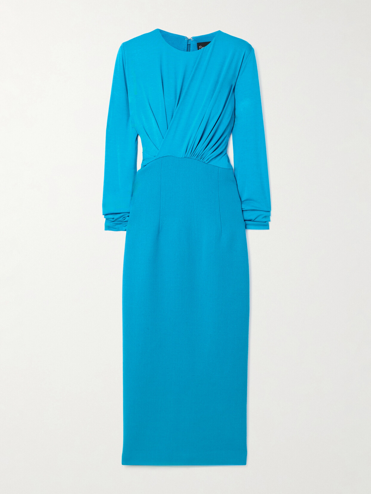 Sergio Hudson Gathered Stretch-bamboo Viscose And Wool-jersey Midi Dress - Blue
