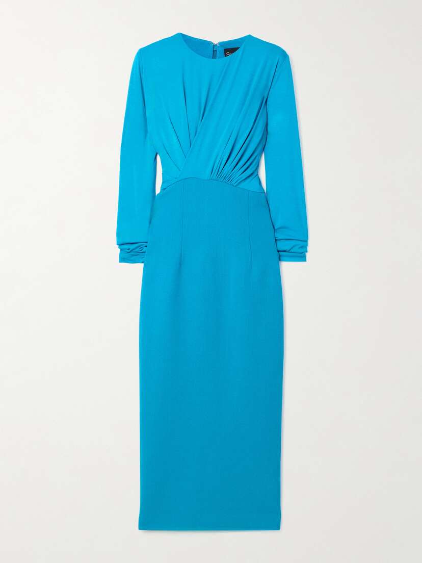 Sergio Hudson Gathered Stretch-bamboo Viscose And Wool-jersey Midi Dress